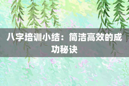 八字培训小结：简洁高效的成功秘诀