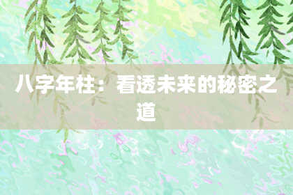八字年柱：看透未来的秘密之道